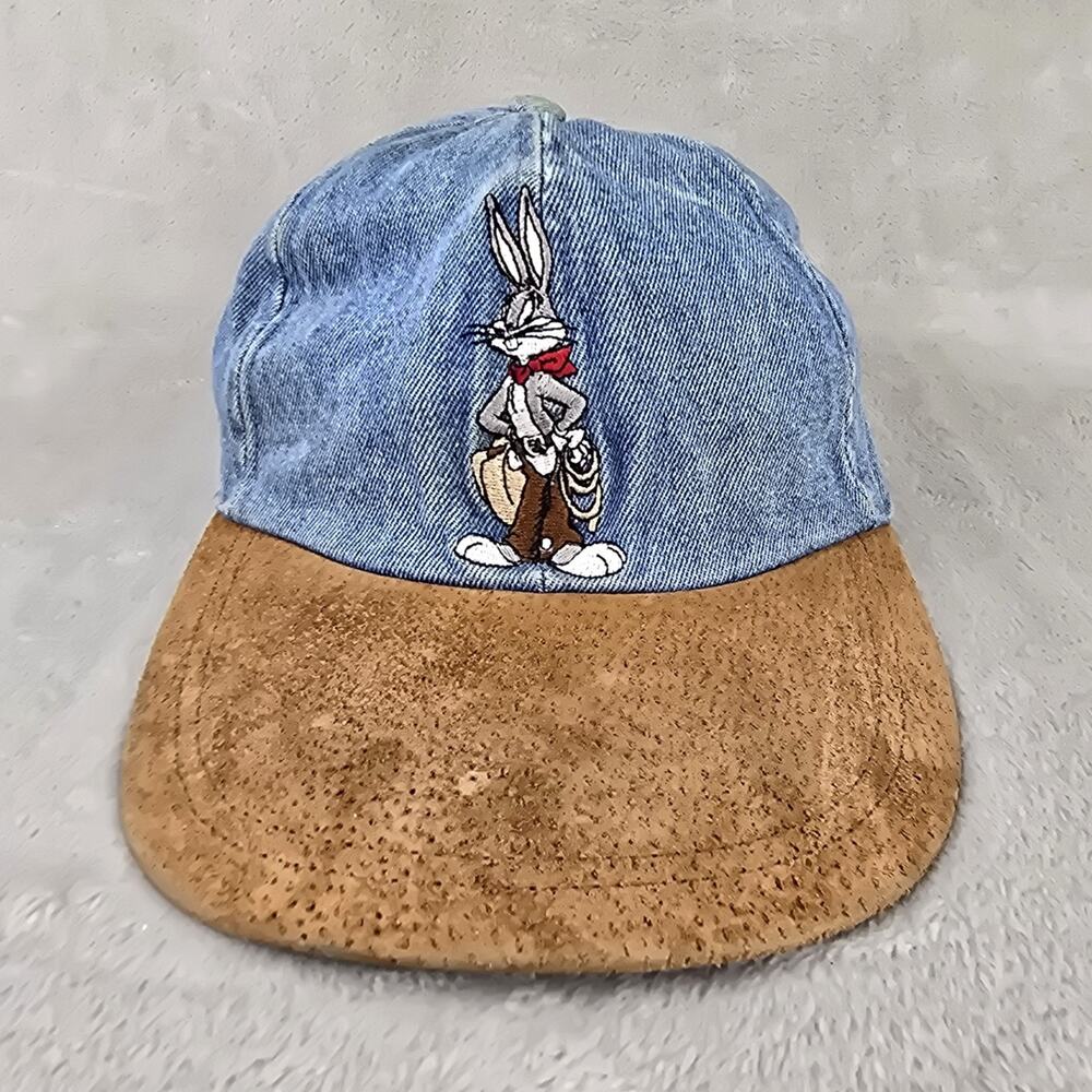 Vintage Looney Tunes Bugs Bunny Cowboy Hat Denim Suede Kids Cap 90s *FLAWS *